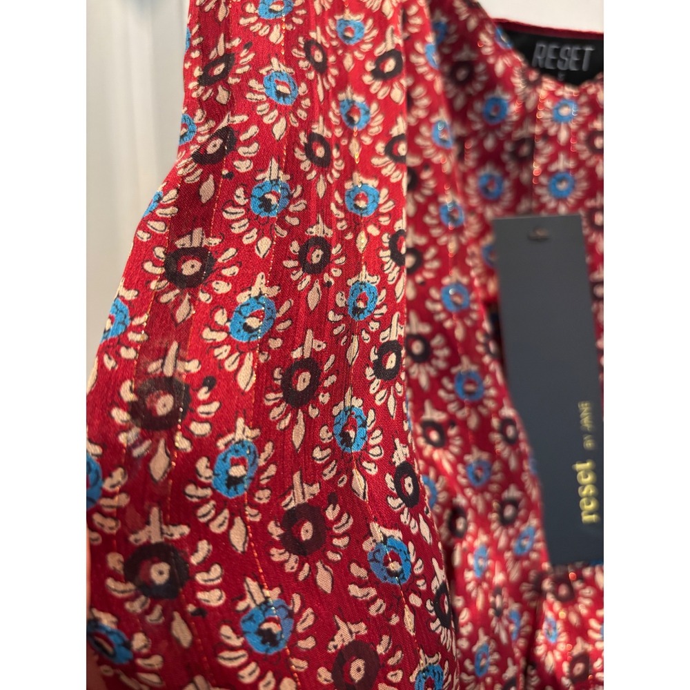 Reset by Jane Cami Top Womens Small Red Floral‎ Metallic Boho Bubble Hem JT512F - Picture 3 of 5